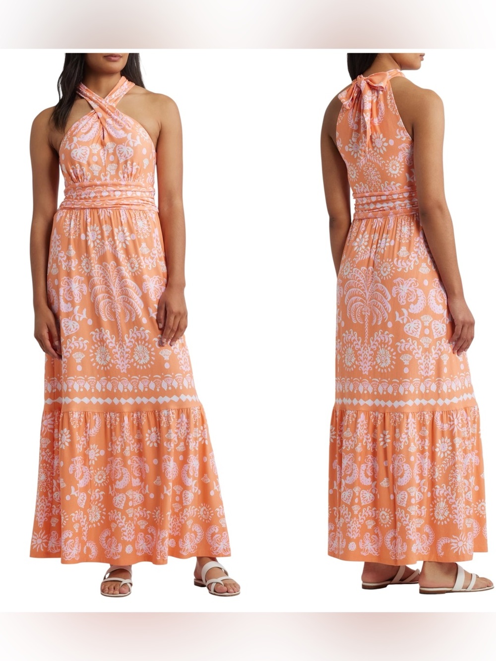 Lilly Pulitzer Montecito Halter Maxi Dress Papaya Palm Orang women’s Size Small